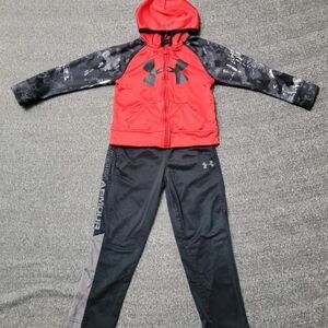 Under Armour Boys Track Suit - Jacket & Pants - 2 Piece Set - Size 4/5 Red Black